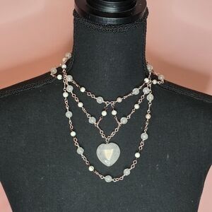 Princess Rose Quartz Layered Necklace with Heart Rose Quartz Pendant